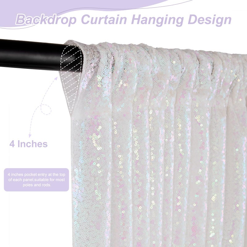 SoarDream Sequin Curtains 2 Pieces White Iridescent 2FTx8FT Sequin Backdrop Glitter Fabric Background for Christmas Party Decoration Brithday Party Wedding Decorations - Image 5